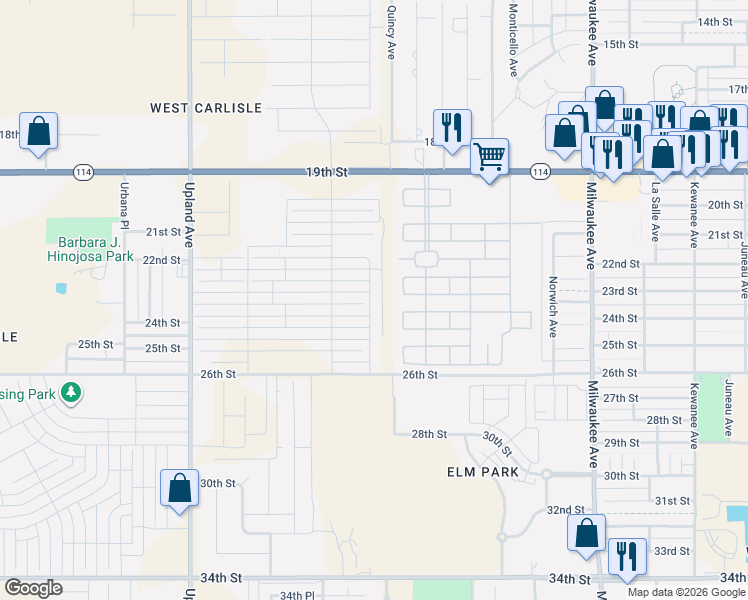 map of restaurants, bars, coffee shops, grocery stores, and more near 6953 23rd Street in Lubbock