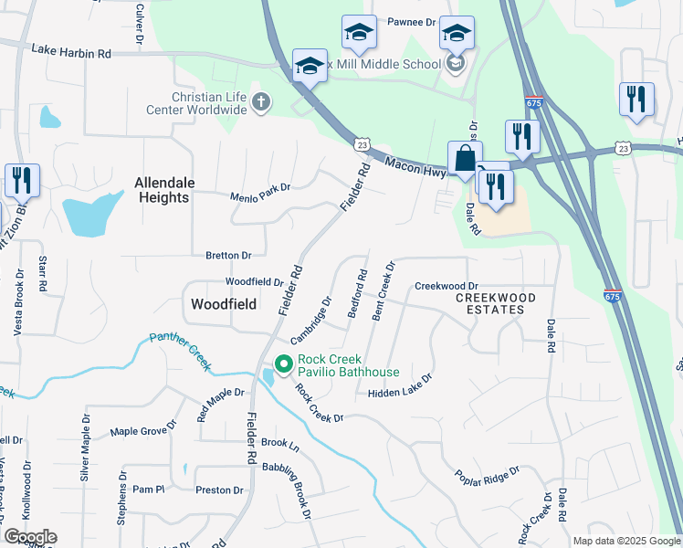 map of restaurants, bars, coffee shops, grocery stores, and more near 6642 Cambridge Drive in Rex