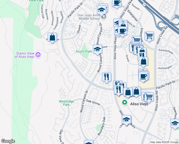 map of restaurants, bars, coffee shops, grocery stores, and more near 4 Toronto in Aliso Viejo