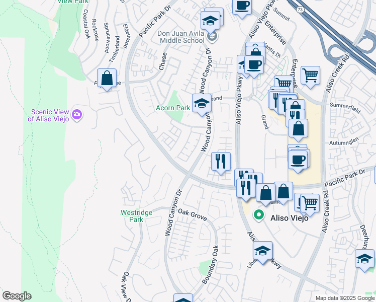 map of restaurants, bars, coffee shops, grocery stores, and more near 6 Chandler in Aliso Viejo