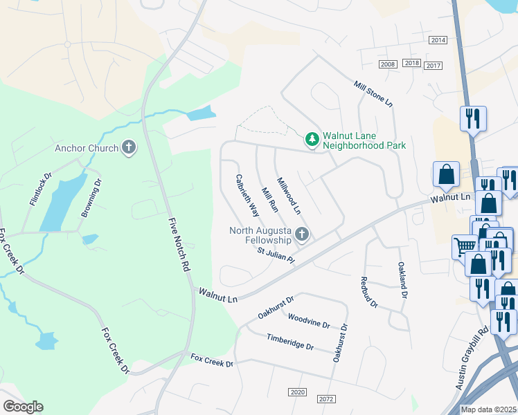 map of restaurants, bars, coffee shops, grocery stores, and more near 565 Calbrieth Way in North Augusta
