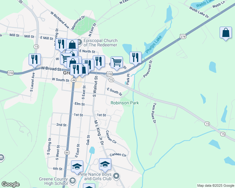map of restaurants, bars, coffee shops, grocery stores, and more near 413 East South Street in Greensboro
