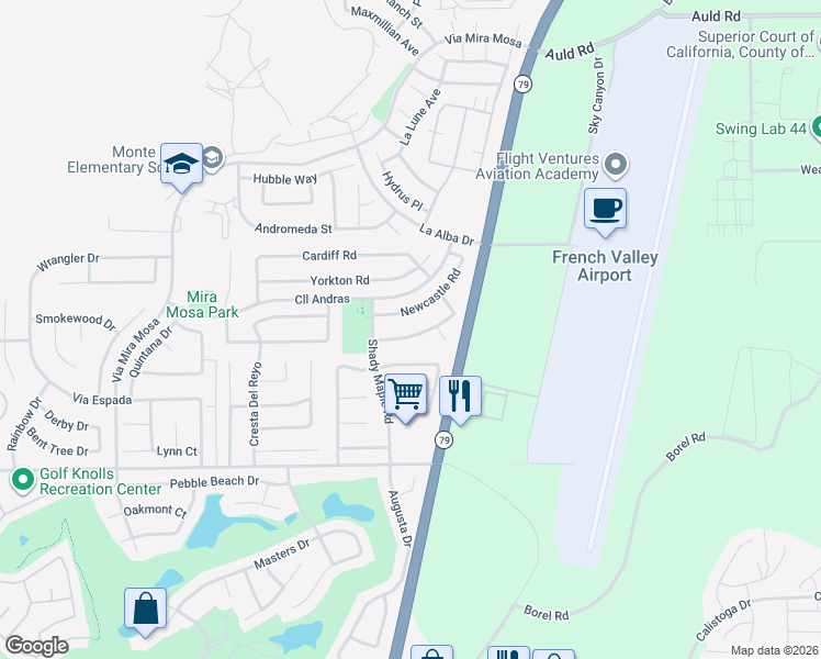 map of restaurants, bars, coffee shops, grocery stores, and more near 29924 Sycamore Ridge Road in Murrieta