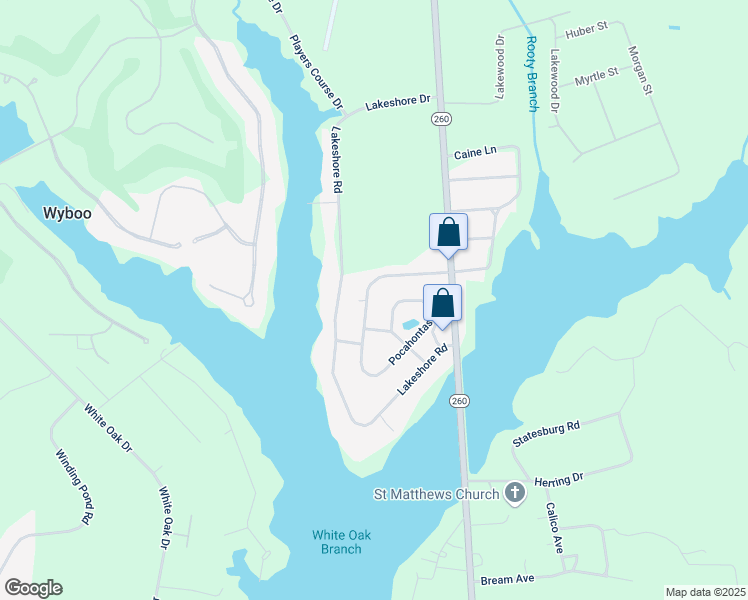 map of restaurants, bars, coffee shops, grocery stores, and more near 1247 Pocahontas Circle in Manning