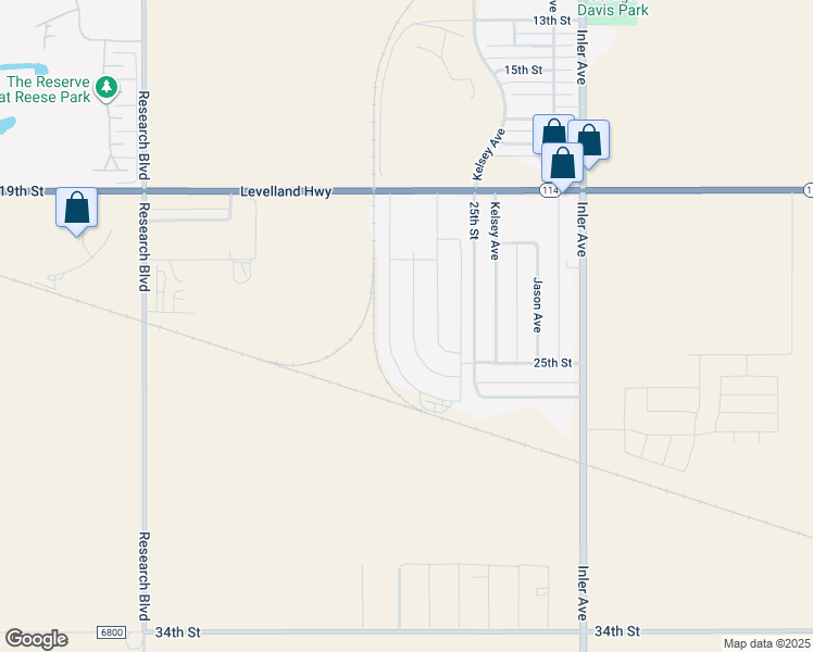 map of restaurants, bars, coffee shops, grocery stores, and more near 8981-8999 25th Street in Lubbock