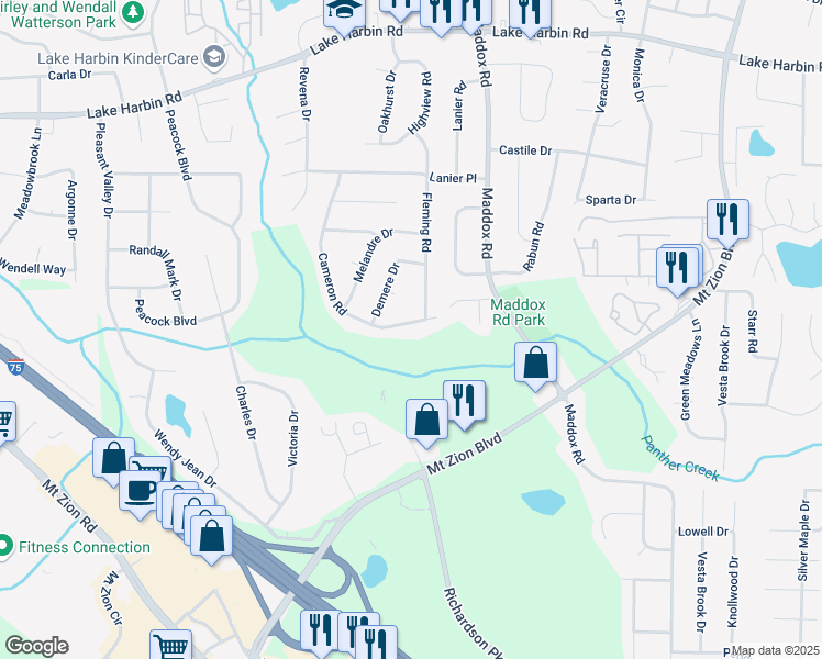 map of restaurants, bars, coffee shops, grocery stores, and more near 6703 Cameron Road in Morrow