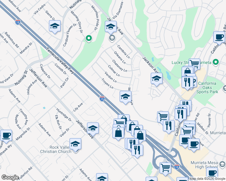 map of restaurants, bars, coffee shops, grocery stores, and more near 41139 Marseille Court in Murrieta