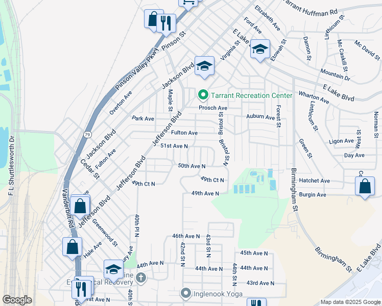 map of restaurants, bars, coffee shops, grocery stores, and more near 5019 42nd Place North in Birmingham