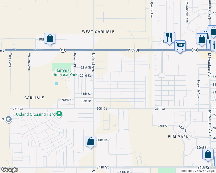 map of restaurants, bars, coffee shops, grocery stores, and more near 2212-2364 Upland Avenue in Lubbock