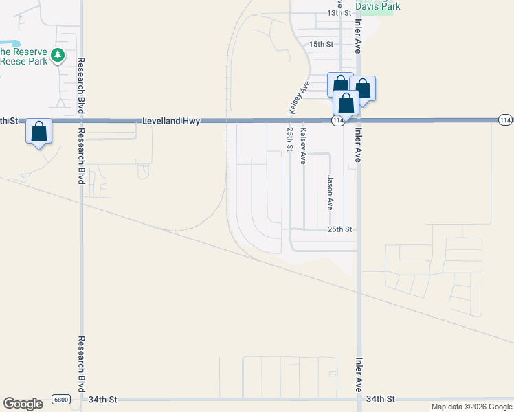 map of restaurants, bars, coffee shops, grocery stores, and more near 8981-8999 25th Street in Lubbock