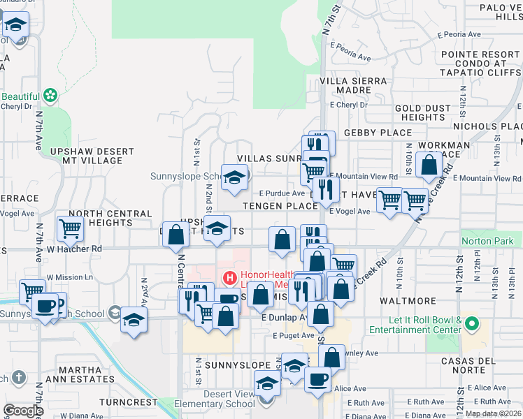 map of restaurants, bars, coffee shops, grocery stores, and more near 235 East Vogel Avenue in Phoenix