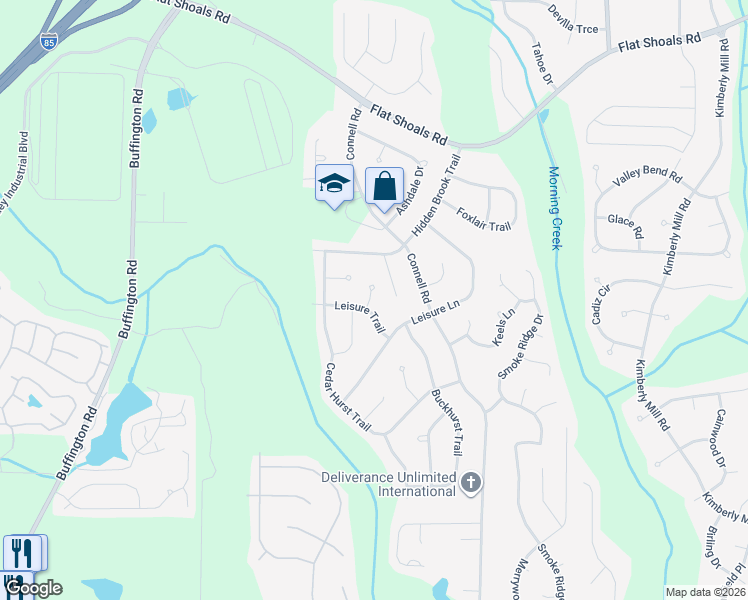 map of restaurants, bars, coffee shops, grocery stores, and more near 6670 Leisure Trail in College Park