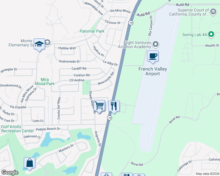 map of restaurants, bars, coffee shops, grocery stores, and more near 37676 Townsville Court in Murrieta