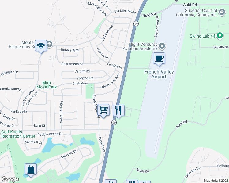 map of restaurants, bars, coffee shops, grocery stores, and more near 37676 Townsville Court in Murrieta