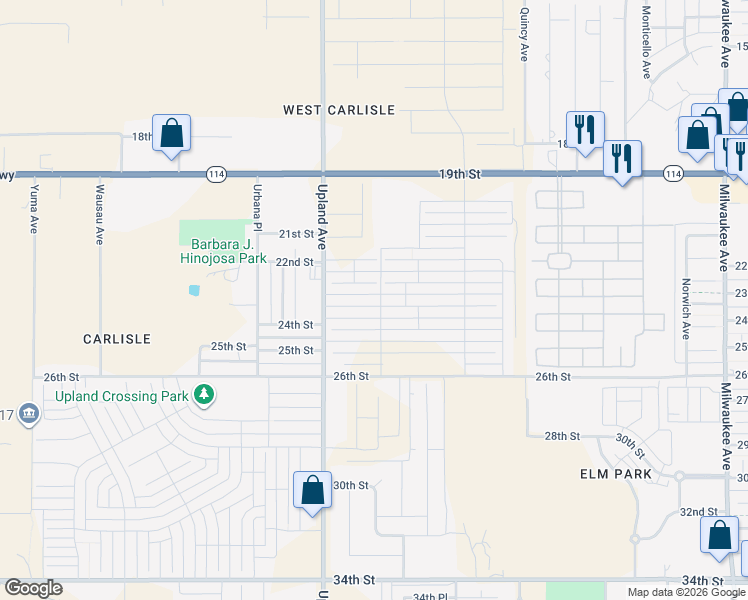 map of restaurants, bars, coffee shops, grocery stores, and more near 2212-2364 Upland Avenue in Lubbock