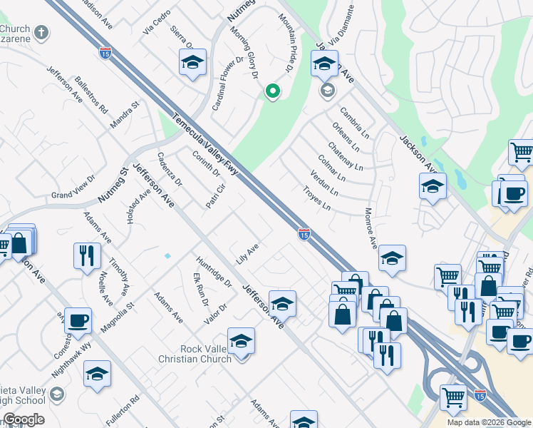 map of restaurants, bars, coffee shops, grocery stores, and more near 24063 Fuschia Court in Murrieta