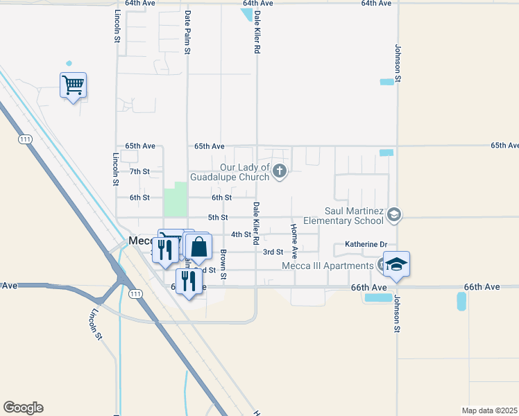 map of restaurants, bars, coffee shops, grocery stores, and more near Dale Kiler Road in Mecca