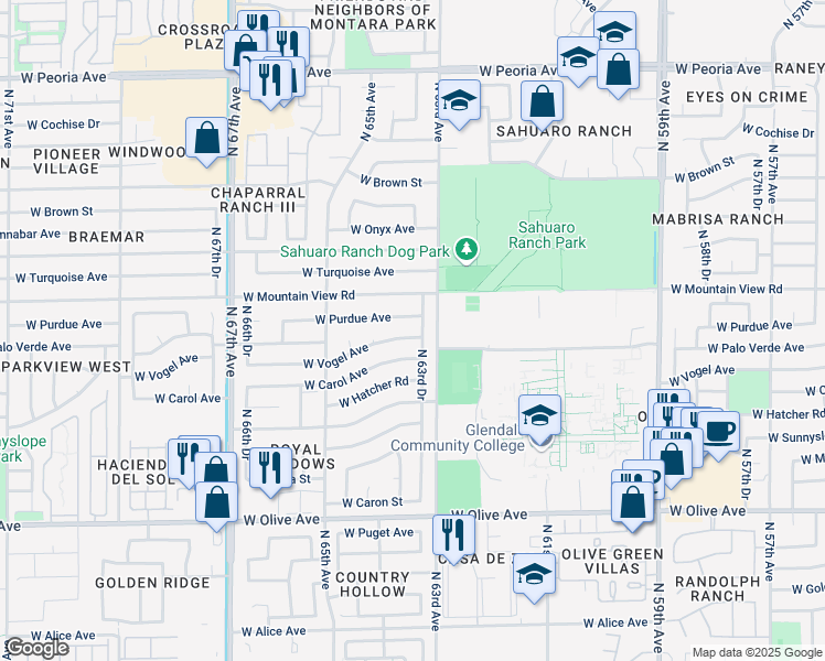 map of restaurants, bars, coffee shops, grocery stores, and more near 6315 West Vogel Avenue in Glendale
