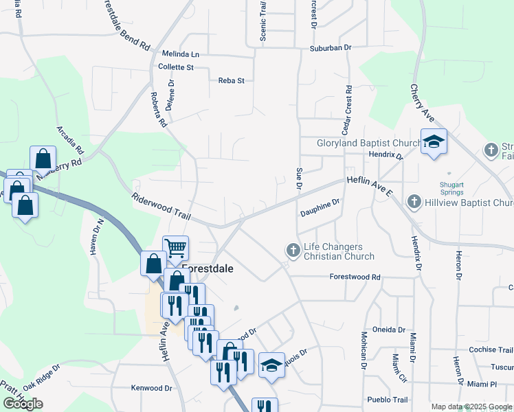 map of restaurants, bars, coffee shops, grocery stores, and more near in Forestdale