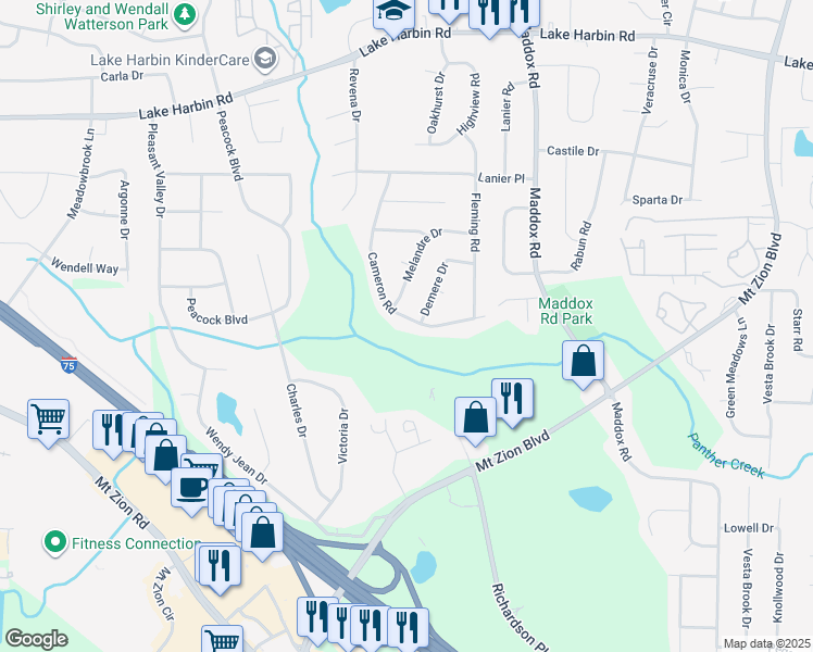 map of restaurants, bars, coffee shops, grocery stores, and more near 6663 Cameron Road in Morrow