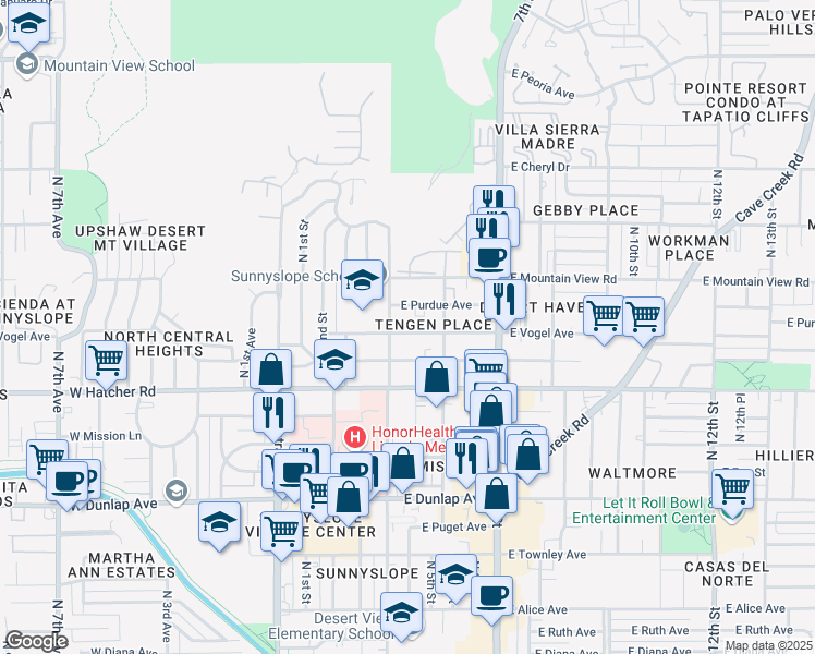map of restaurants, bars, coffee shops, grocery stores, and more near 235 East Vogel Avenue in Phoenix