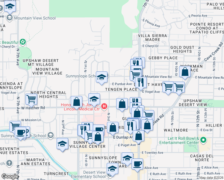 map of restaurants, bars, coffee shops, grocery stores, and more near 235 East Vogel Avenue in Phoenix