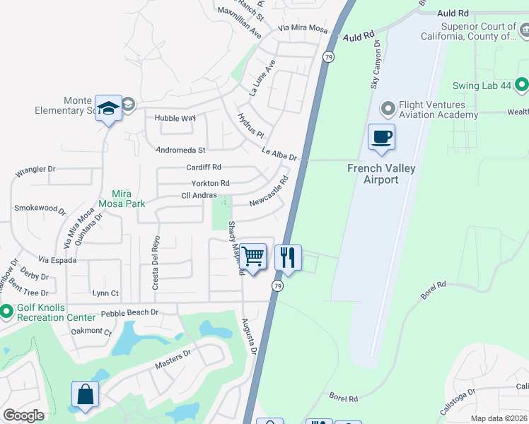 map of restaurants, bars, coffee shops, grocery stores, and more near 37695 Townsville Court in Murrieta