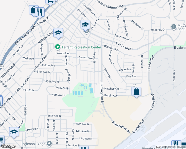 map of restaurants, bars, coffee shops, grocery stores, and more near 1021 Forest Street in Birmingham