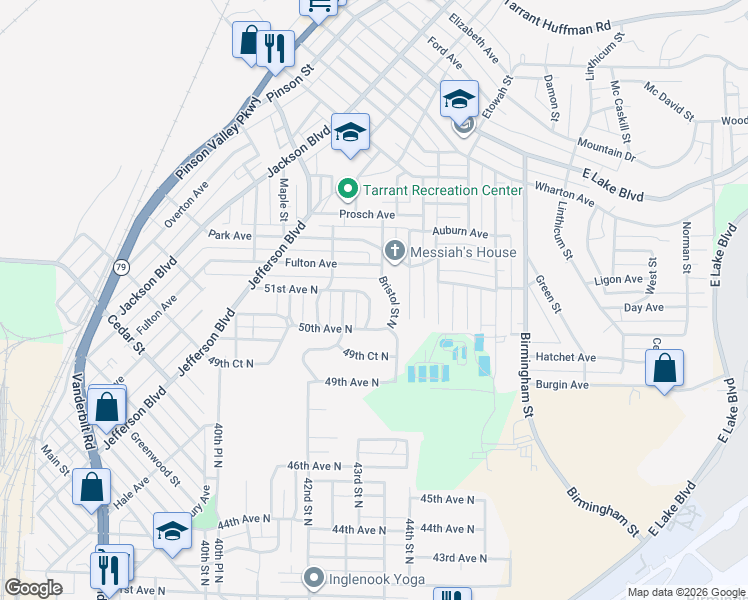 map of restaurants, bars, coffee shops, grocery stores, and more near 5016 43rd Place North in Birmingham