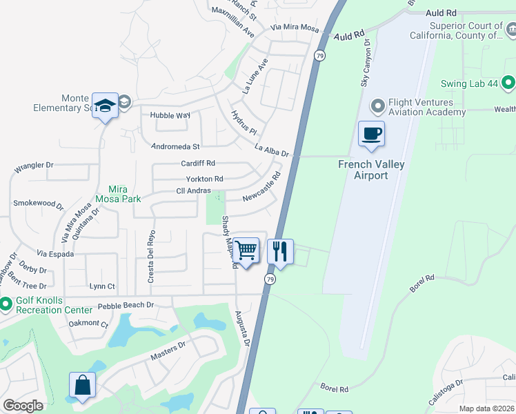 map of restaurants, bars, coffee shops, grocery stores, and more near 37695 Townsville Court in Murrieta