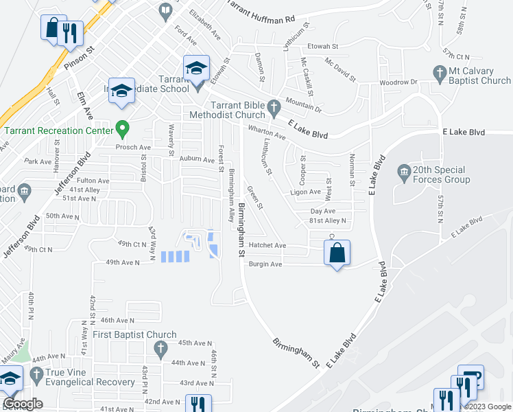 map of restaurants, bars, coffee shops, grocery stores, and more near 1064 Green Street in Birmingham