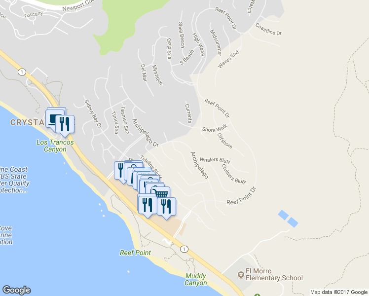map of restaurants, bars, coffee shops, grocery stores, and more near 56 Archipelago Drive in Newport Beach