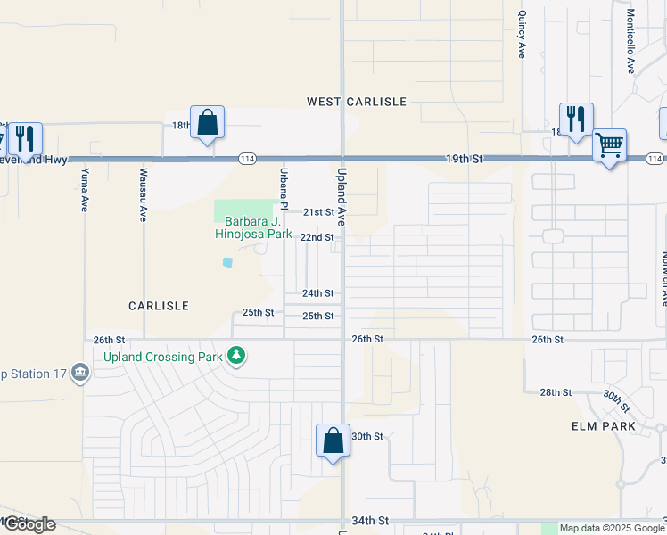 map of restaurants, bars, coffee shops, grocery stores, and more near 2212 Upland Avenue in Lubbock
