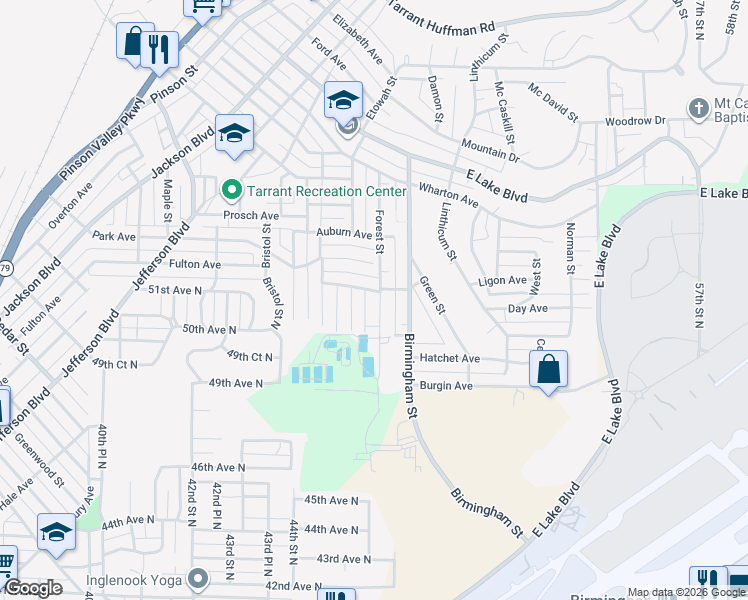 map of restaurants, bars, coffee shops, grocery stores, and more near 1021 Forest Street in Birmingham
