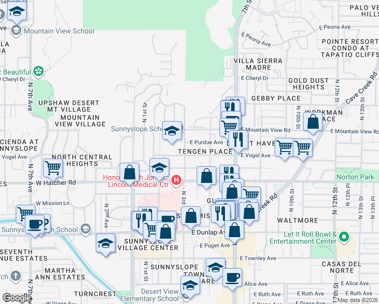map of restaurants, bars, coffee shops, grocery stores, and more near 235 East Vogel Avenue in Phoenix