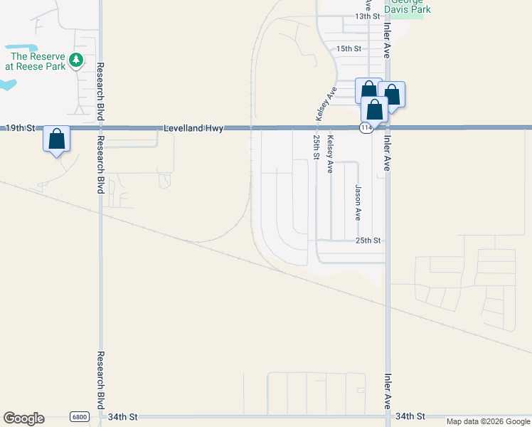 map of restaurants, bars, coffee shops, grocery stores, and more near 8981-8999 25th Street in Lubbock