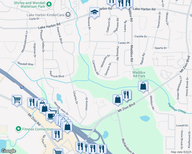 map of restaurants, bars, coffee shops, grocery stores, and more near 6663 Cameron Road in Morrow