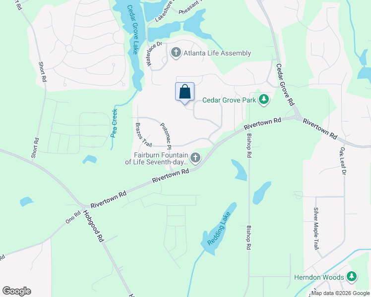 map of restaurants, bars, coffee shops, grocery stores, and more near 7594 Brazos Trail in Fairburn
