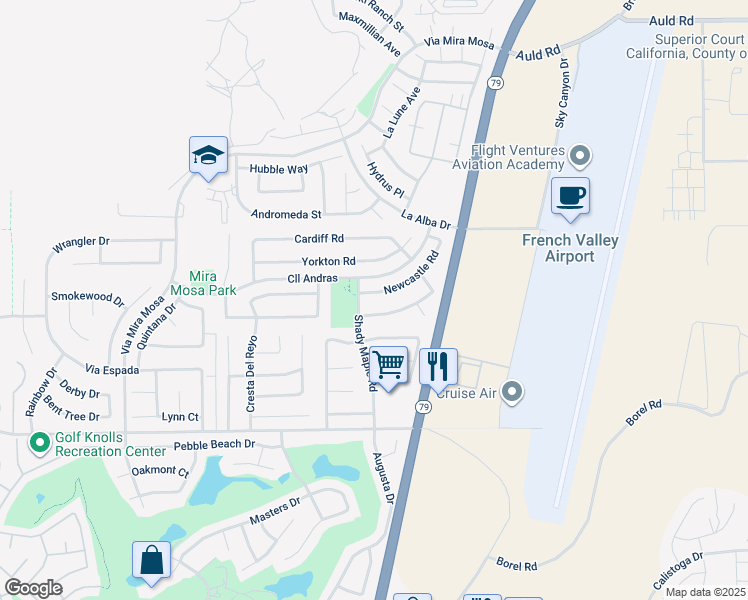 map of restaurants, bars, coffee shops, grocery stores, and more near 37678 Newcastle Road in Murrieta