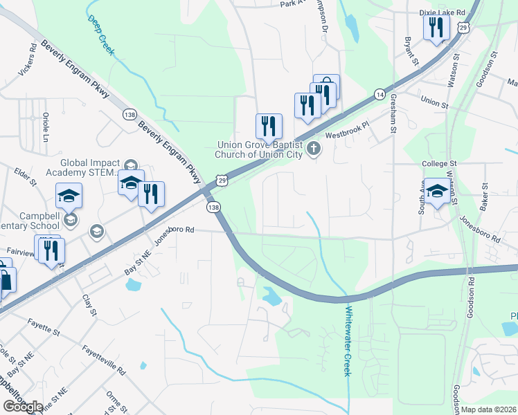 map of restaurants, bars, coffee shops, grocery stores, and more near 3518 Brookstone Way in Union City