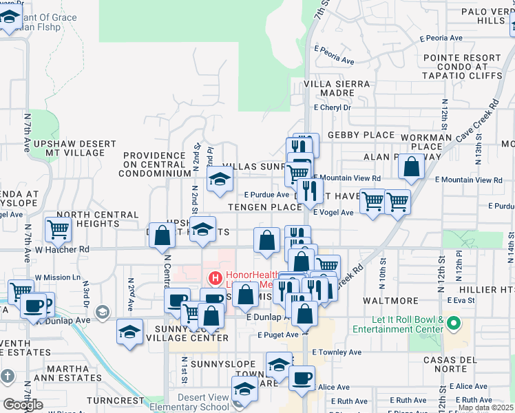 map of restaurants, bars, coffee shops, grocery stores, and more near 337 East Vogel Avenue in Phoenix
