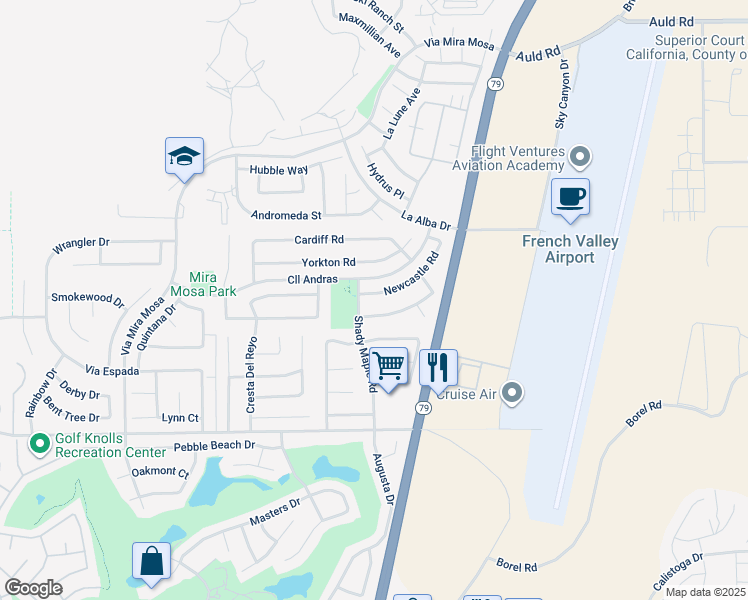 map of restaurants, bars, coffee shops, grocery stores, and more near 37678 Newcastle Road in Murrieta