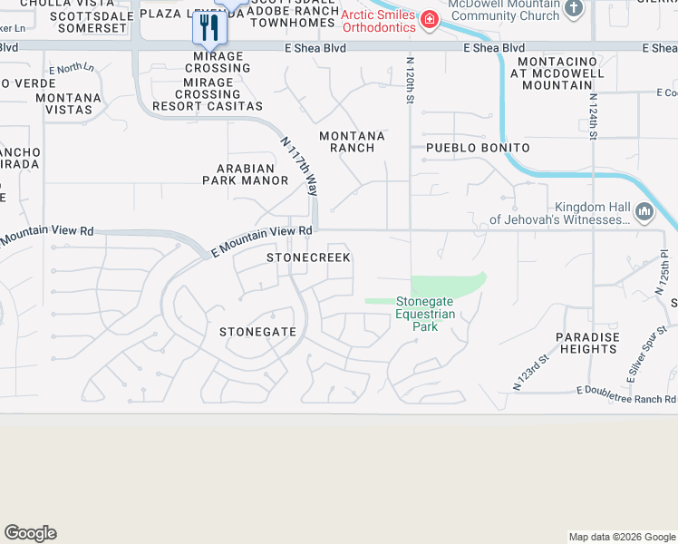 map of restaurants, bars, coffee shops, grocery stores, and more near 11875 East Sorrel Lane in Scottsdale