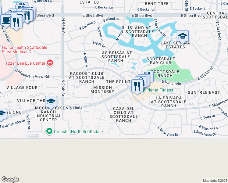map of restaurants, bars, coffee shops, grocery stores, and more near 10019 East Sunnyslope Lane in Scottsdale