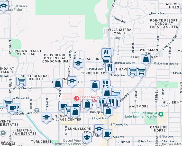 map of restaurants, bars, coffee shops, grocery stores, and more near 337 East Vogel Avenue in Phoenix