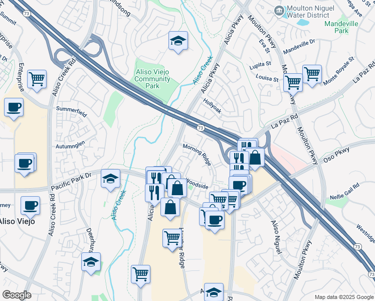 map of restaurants, bars, coffee shops, grocery stores, and more near 55 Creekside in Aliso Viejo