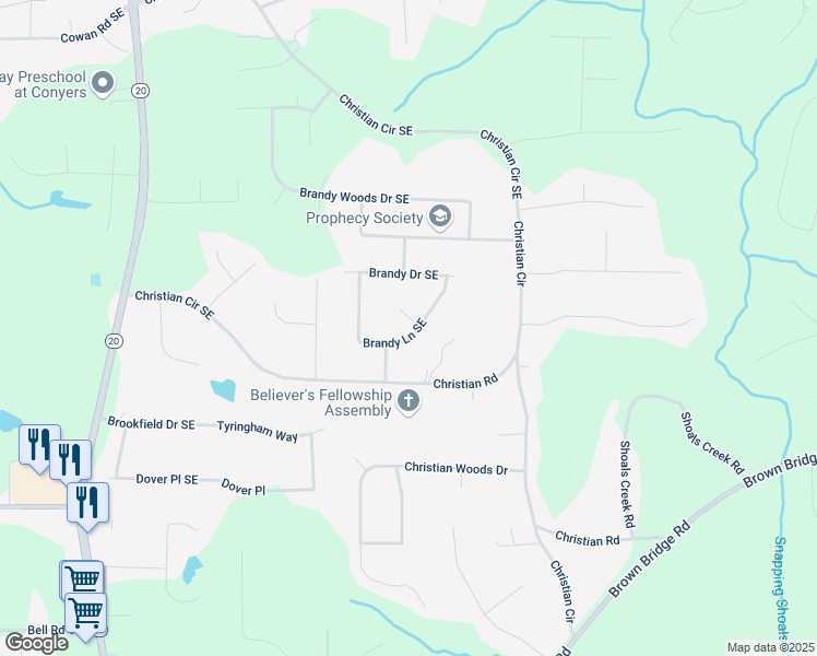 map of restaurants, bars, coffee shops, grocery stores, and more near 1887 Brandy Lane Southeast in Conyers