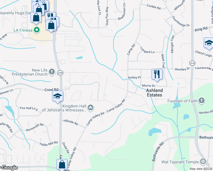 map of restaurants, bars, coffee shops, grocery stores, and more near 6897 Estepona Street in Atlanta