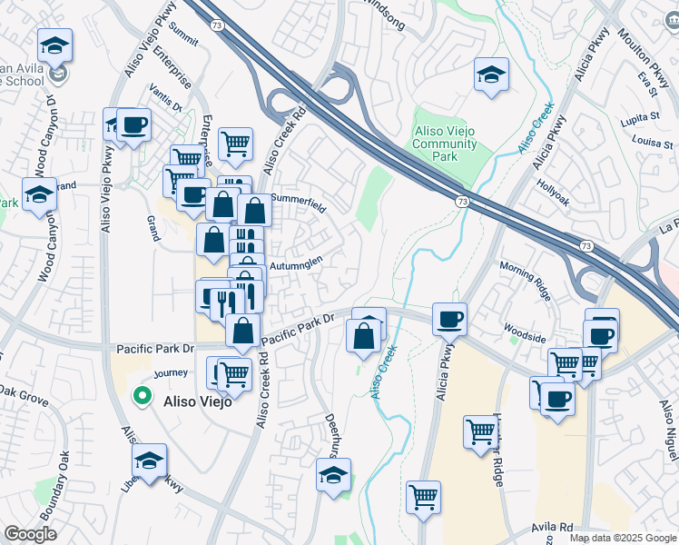 map of restaurants, bars, coffee shops, grocery stores, and more near 135 Mayfair in Aliso Viejo