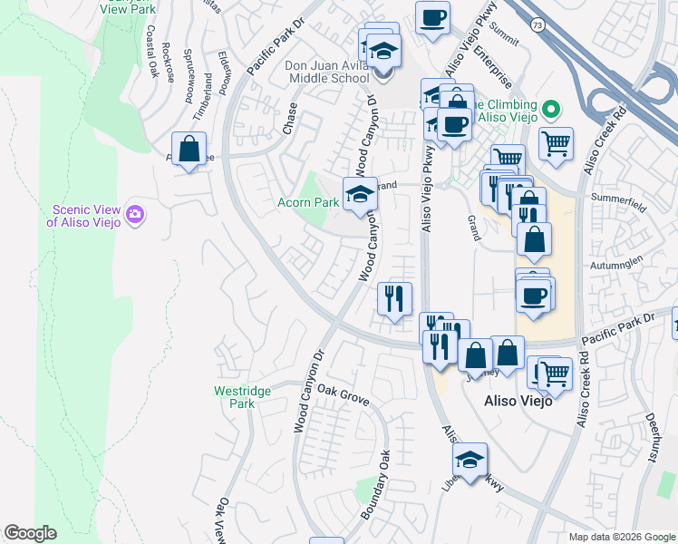 map of restaurants, bars, coffee shops, grocery stores, and more near 3 Alberta in Aliso Viejo